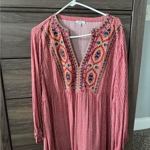 JODIFL Red Embroidered Long Sleeve Top